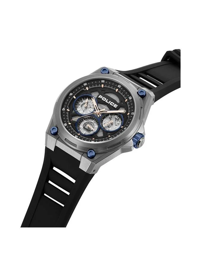 بوليس Dominion Black Dial Silicone Strap Multifunction Watch for Men, 45mm